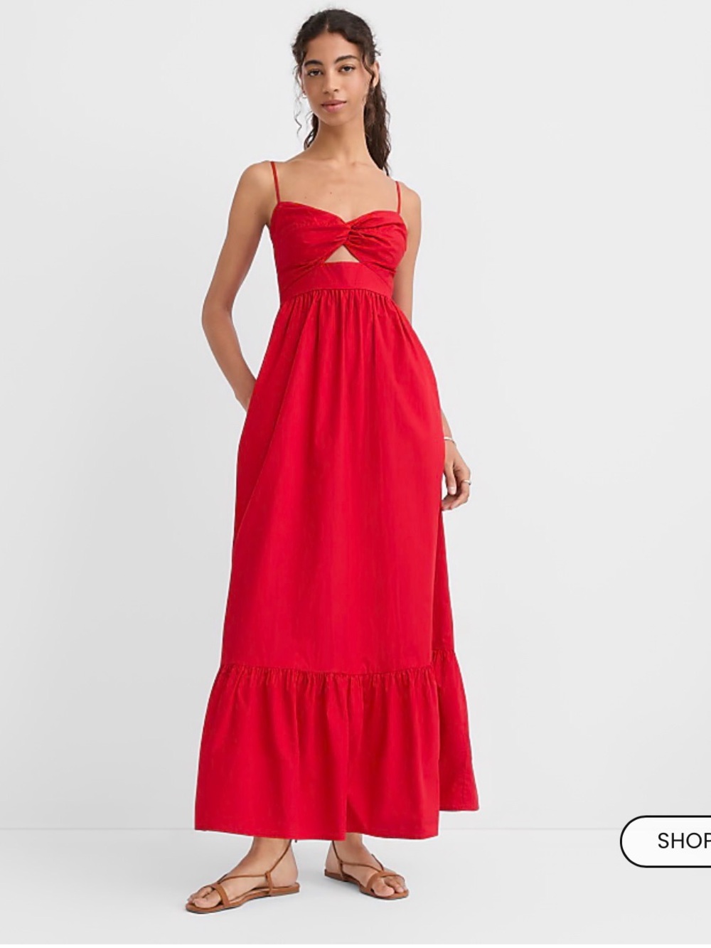 NWT! LOFT Beach Poplin Cutout Twist Maxi Pocket Dress - Red - L